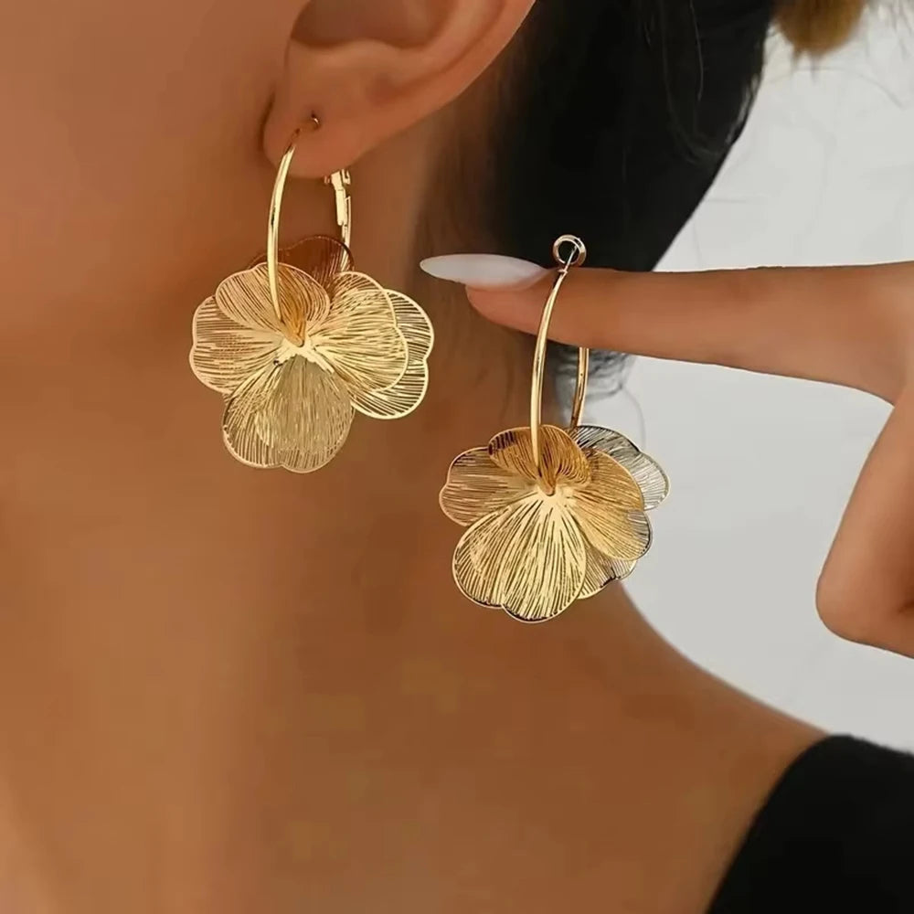 Vintage Gold Butterfly Flower Earrings Wedding & Party Jewelry