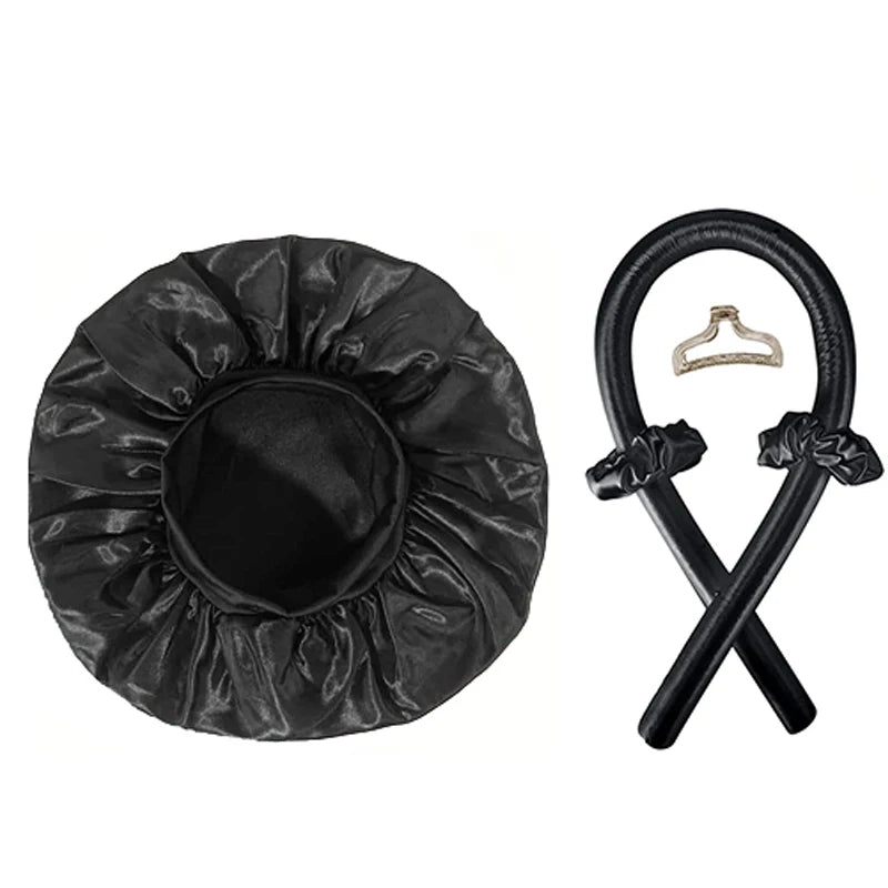 Heat  Free  Hair Curler And Satin Sleeping Cap Set