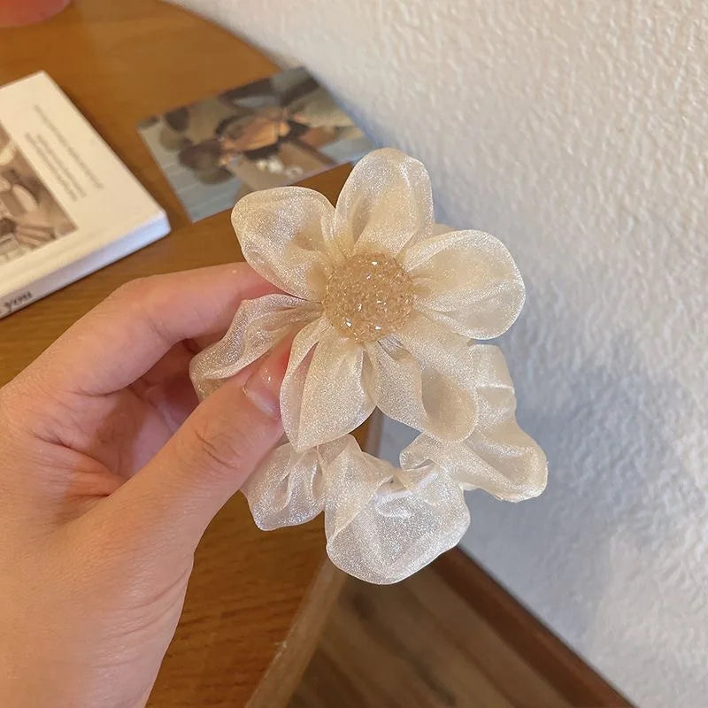 3PCS Pearl & Rhinestone Scrunchies Retro Hair Ties for Women.