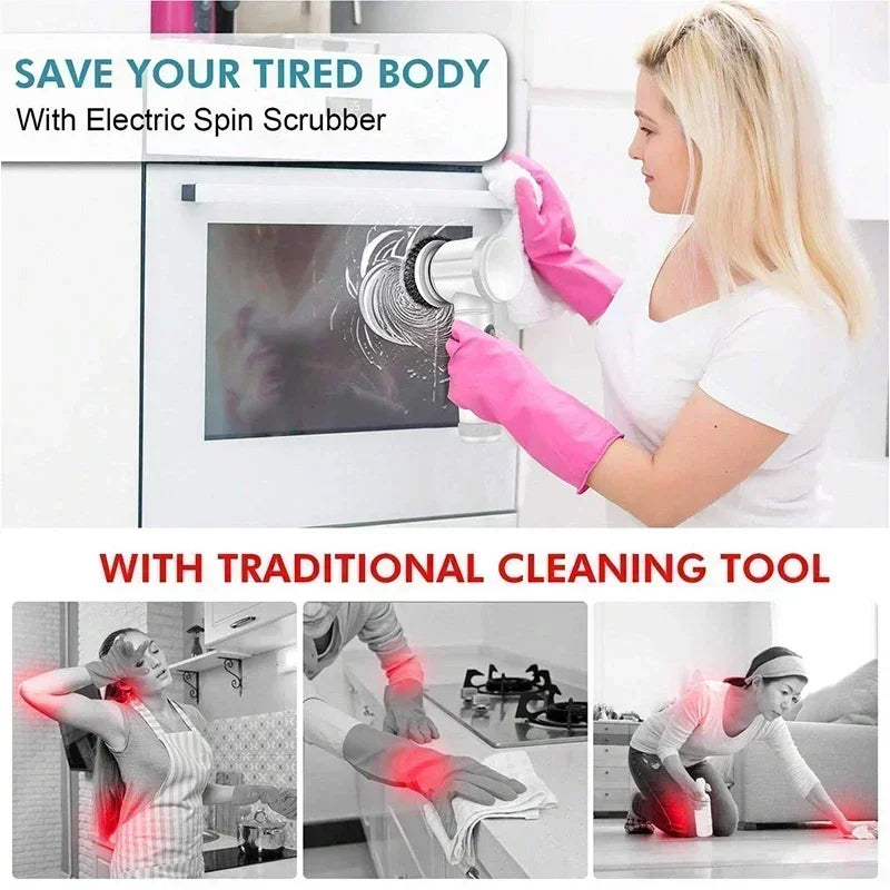Cordless Electric Spin Scrubber with 5 Replaceable Brush Heads Powerful Cleaning Tool