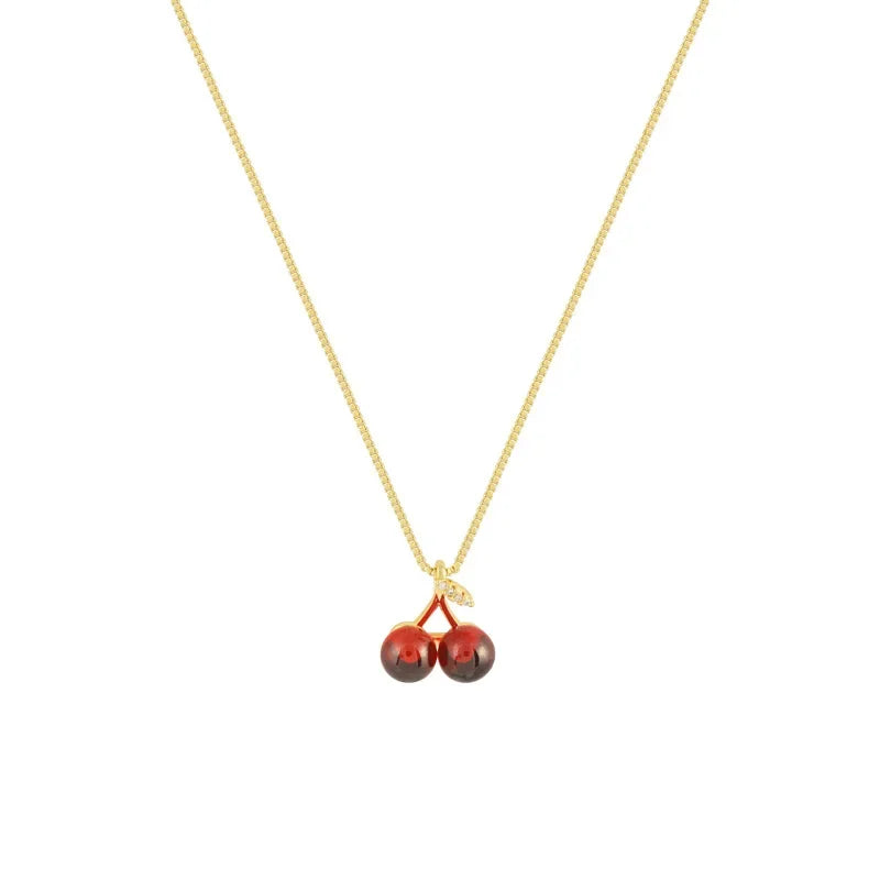 Red Cherry Necklace Cute Gold Chain for Women