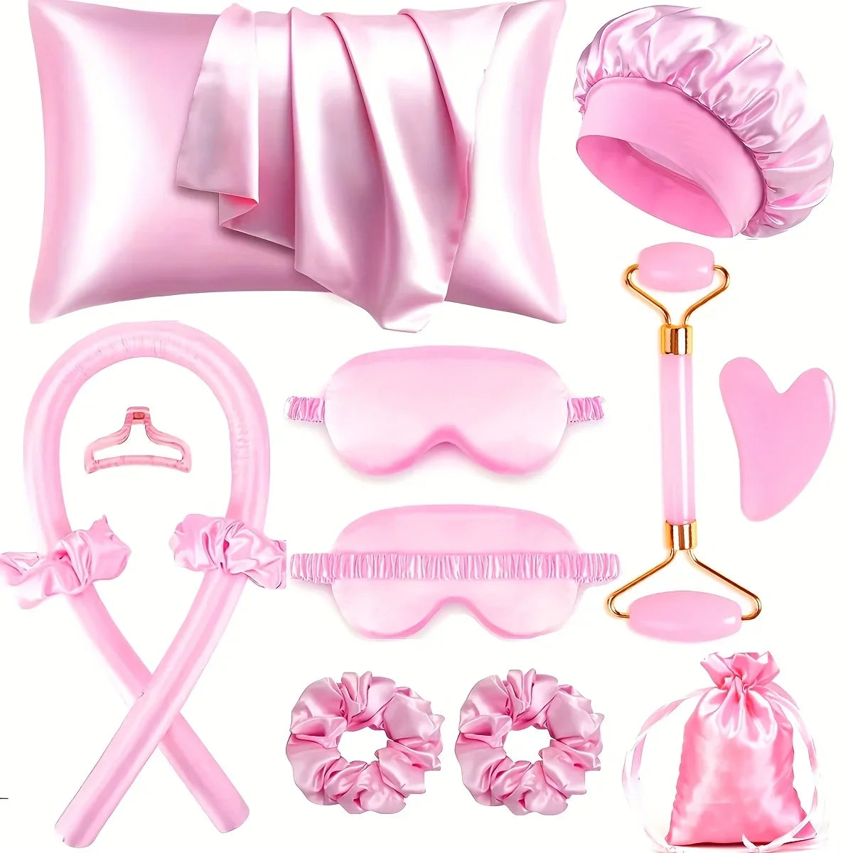 Morsue Heatless Curling Kit for Women – Silk Curler, Sleep Mask & Shower Cap.