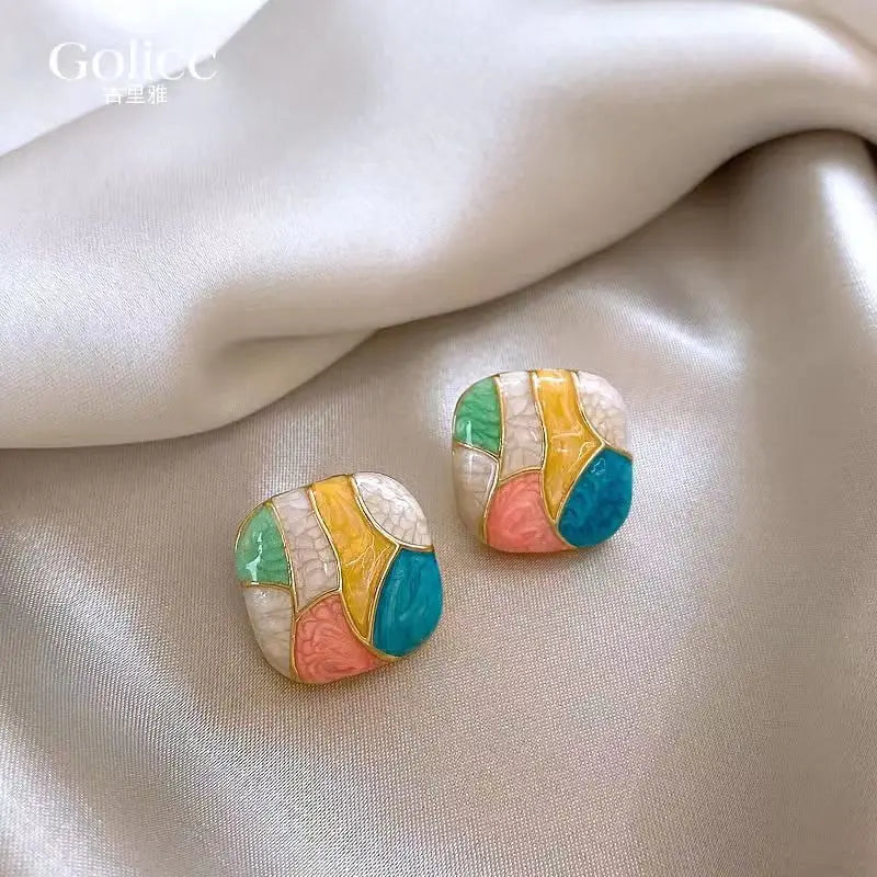 Colorful Glaze Water Drop Stud Earrings – Boho Style