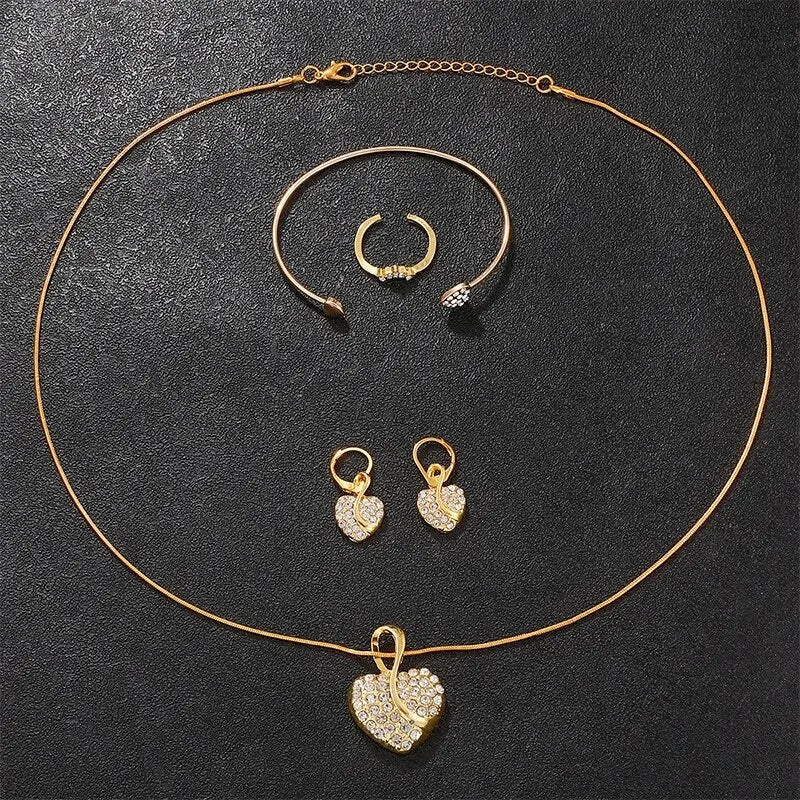 Women’s Golden Watch Set Ring, Necklace & Earrings