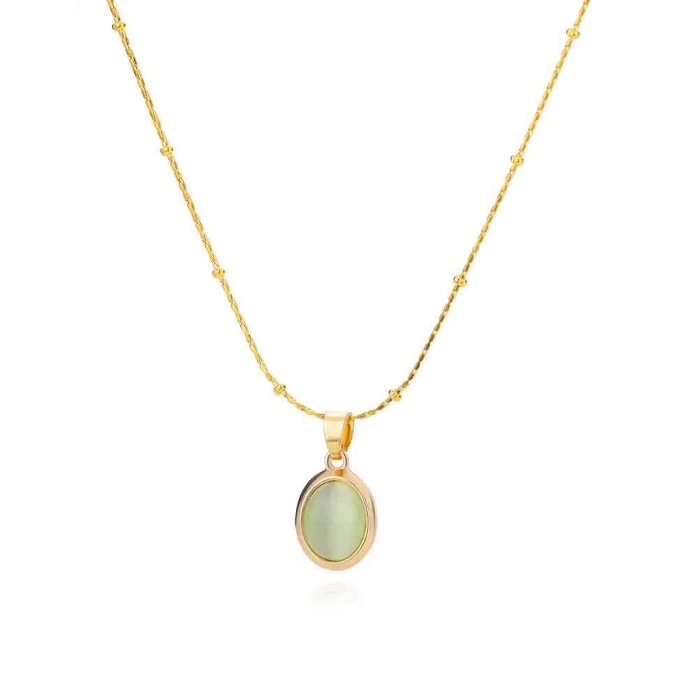 Opal Oval Necklace for Women Gold-Tone Stainless Steel.