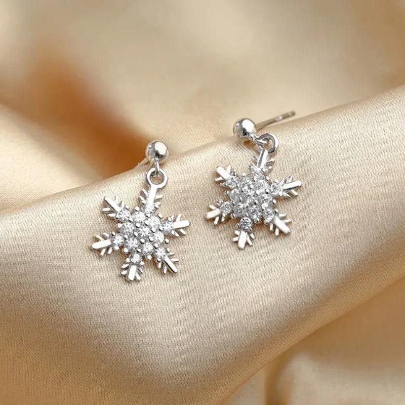 Red Bow Knot Snowflake Xmas Earrings for Women