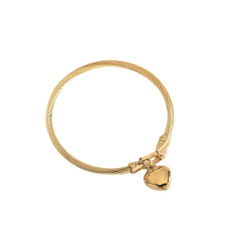 18K Gold Stainless Steel Heart Bangle Unisex Design.
