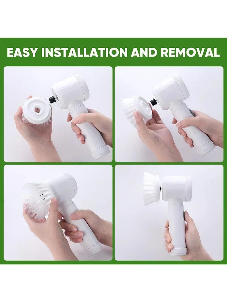 Cordless Electric Spin Scrubber with 5 Replaceable Brush Heads Powerful Cleaning Tool