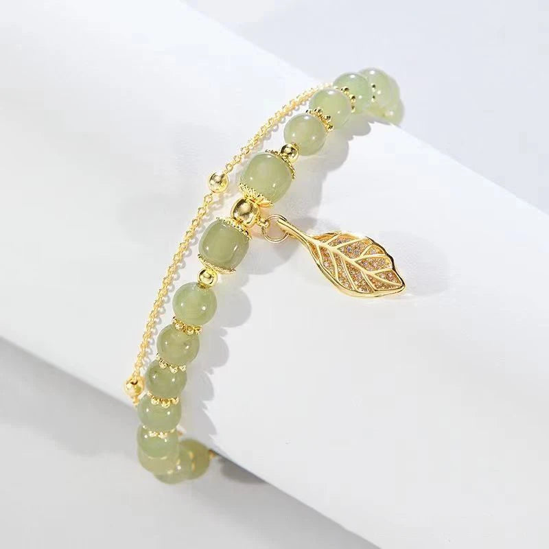 Jade & Gold Double-Chain Bracelet  Elegant Gift for Girls.