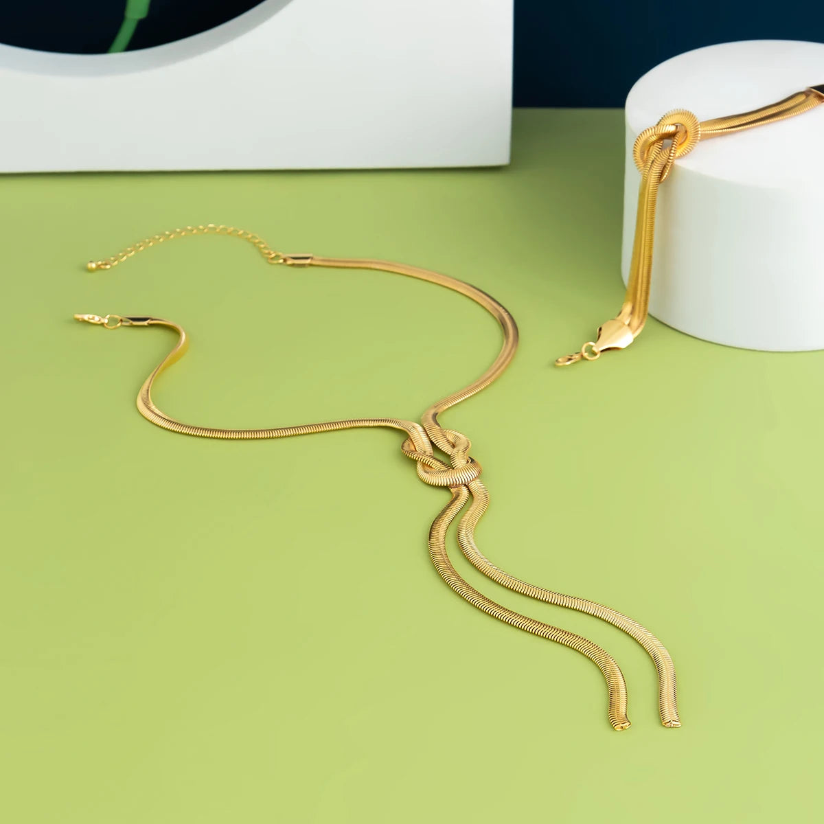 2PCS Smooth Snake Chain Necklace & Bracelet