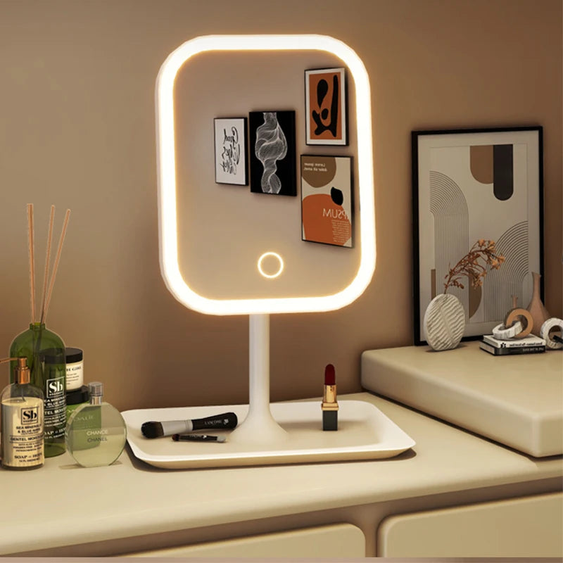 Touch LED Vanity Mirror – 3-Color Light for Bedroom or Desk