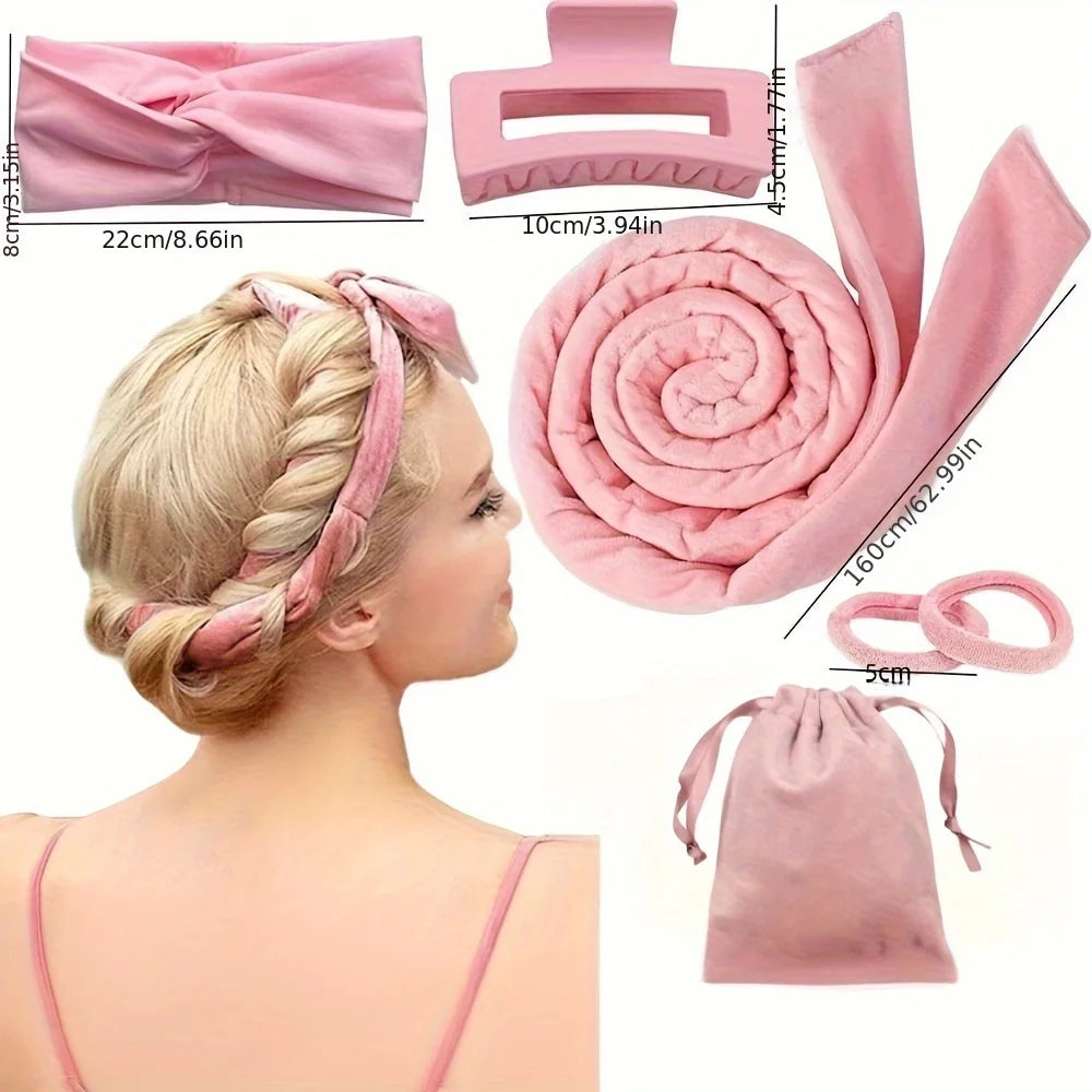 Morsue Heatless Curling Kit for Women – Silk Curler, Sleep Mask & Shower Cap.