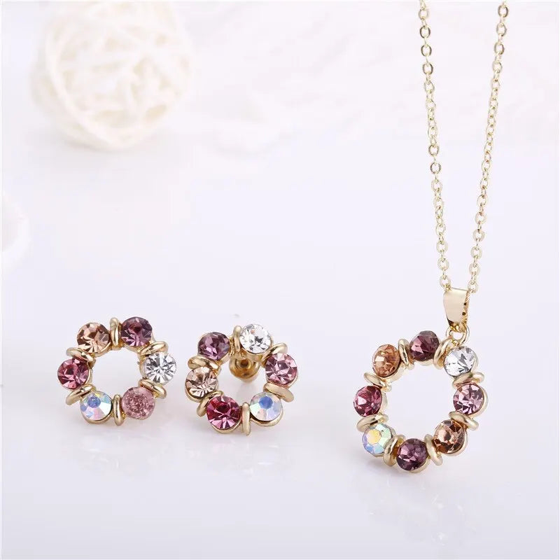 3PCS Gold Jewelry Set Circle Necklace & Earrings