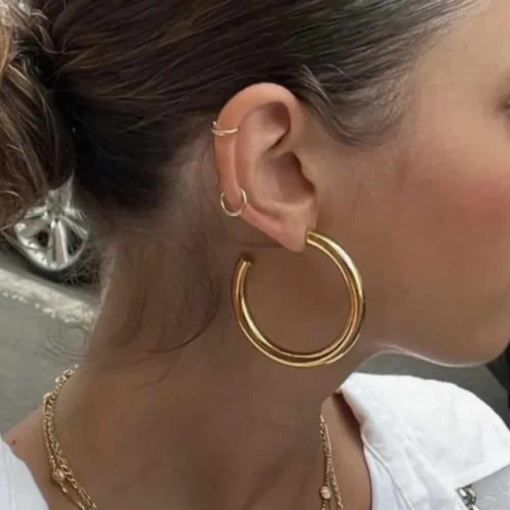 30/40/50mm Classic Stainless Steel Ear Buckle Big Earrings for Women