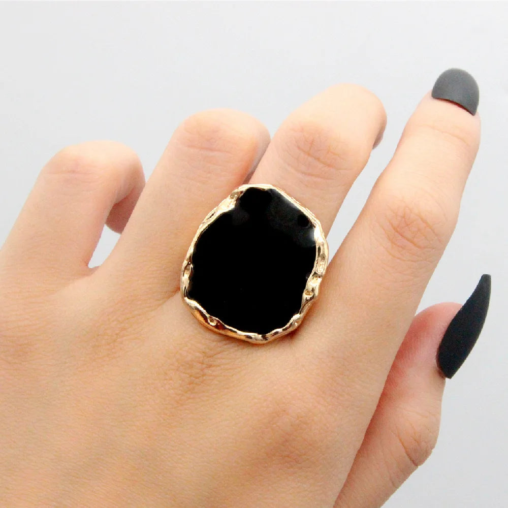 Stylish Bohemian Black Stone Ring – Unisex Fashion