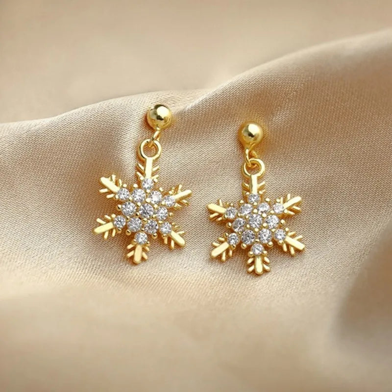 Red Bow Knot Snowflake Xmas Earrings for Women