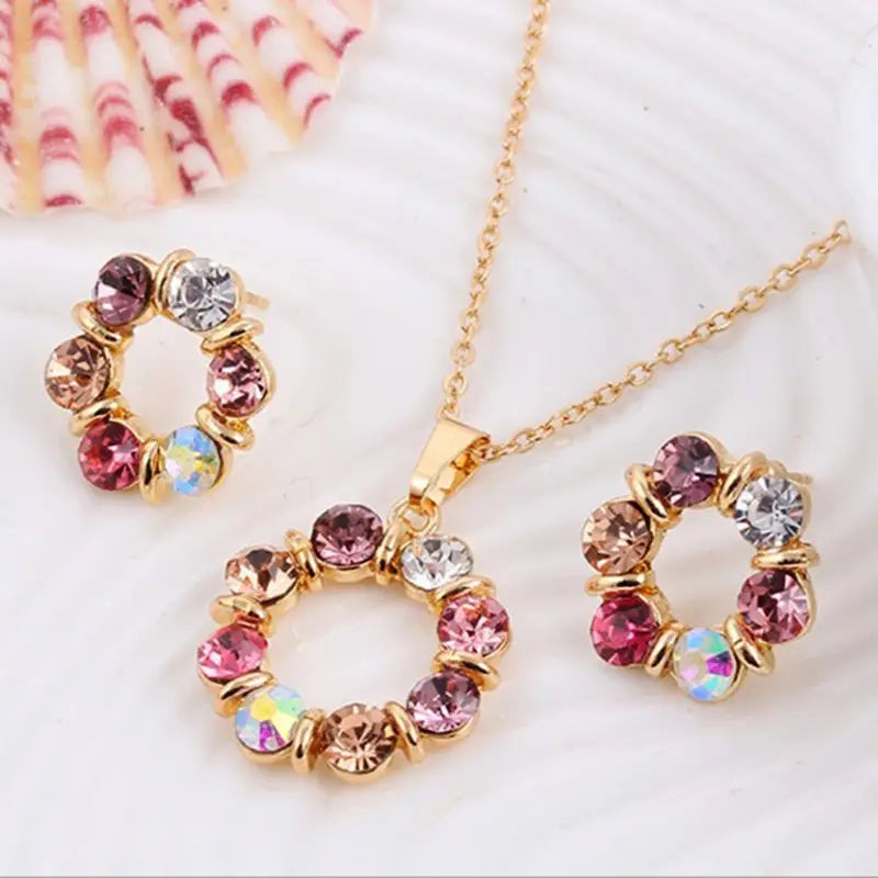 3PCS Gold Jewelry Set Circle Necklace & Earrings