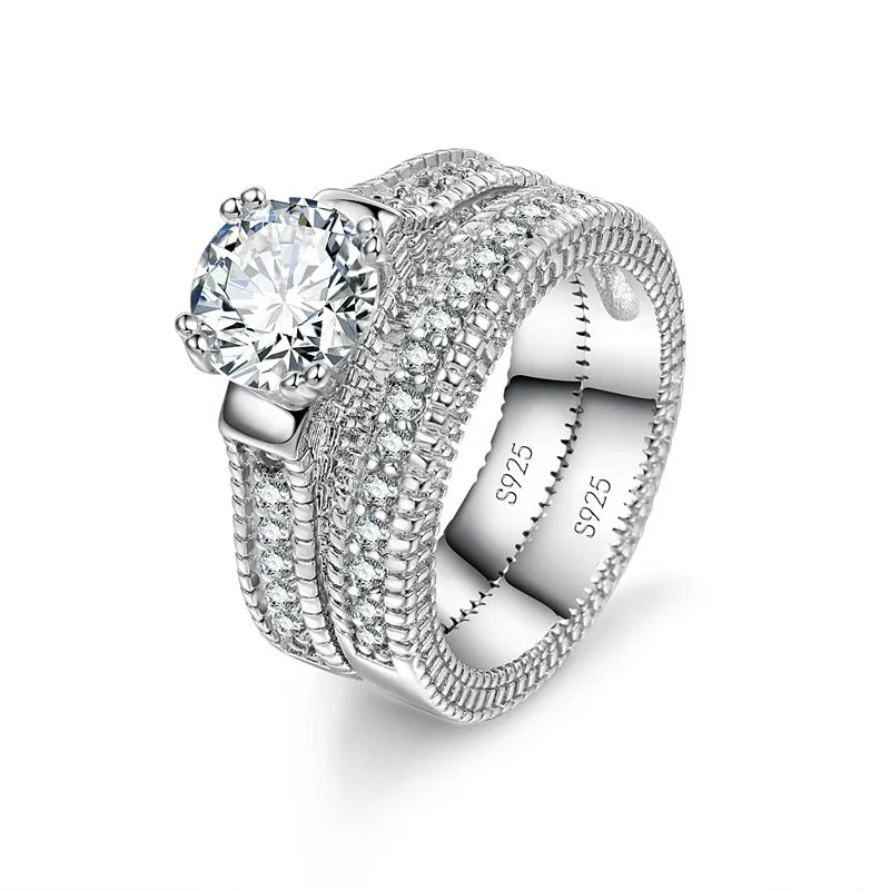 Elegant Wedding Engagement Couple Rings Set 925 Sterling Silver