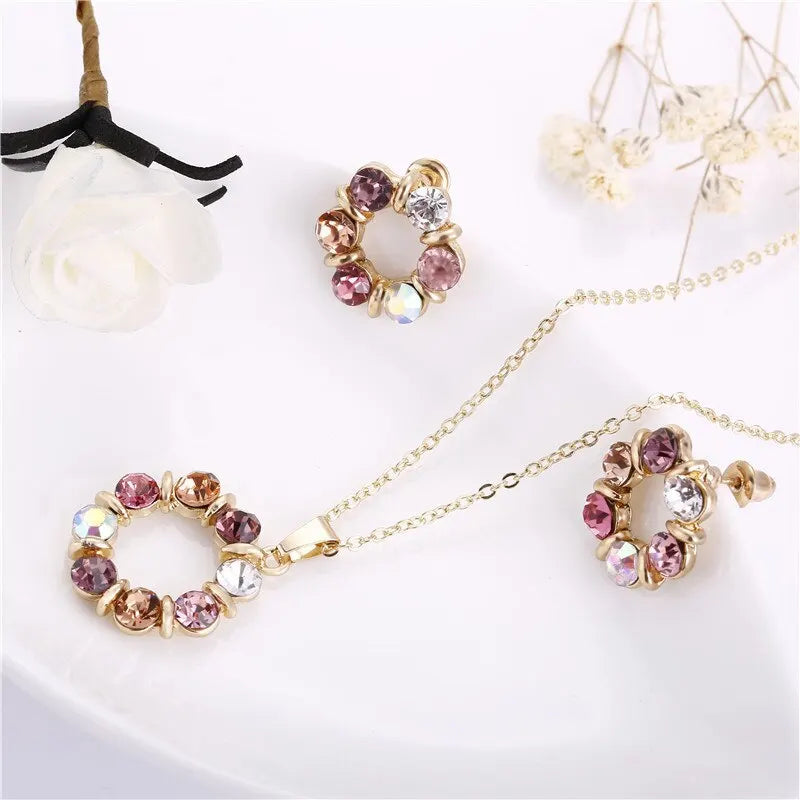 3PCS Gold Jewelry Set Circle Necklace & Earrings