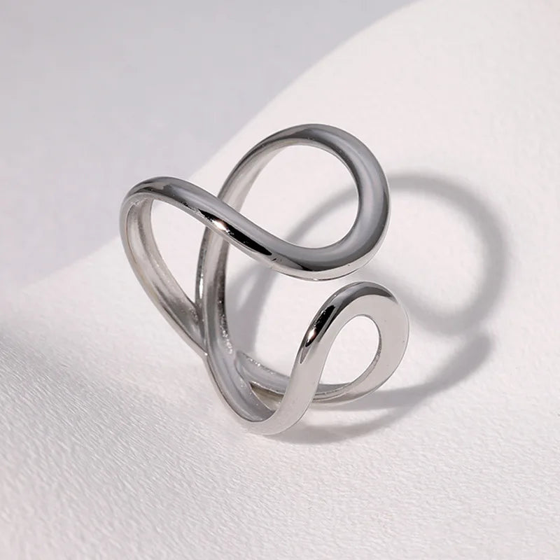 Stainless Steel Irregular Wave Ring Gold Color, Adjustable, Unisex
