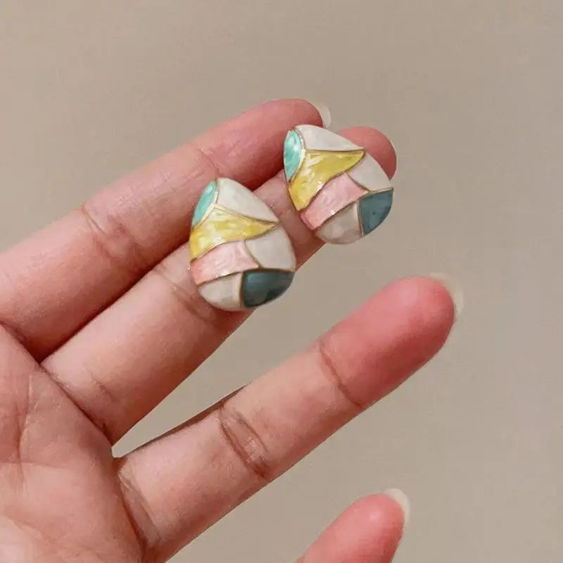 Colorful Glaze Water Drop Stud Earrings – Boho Style