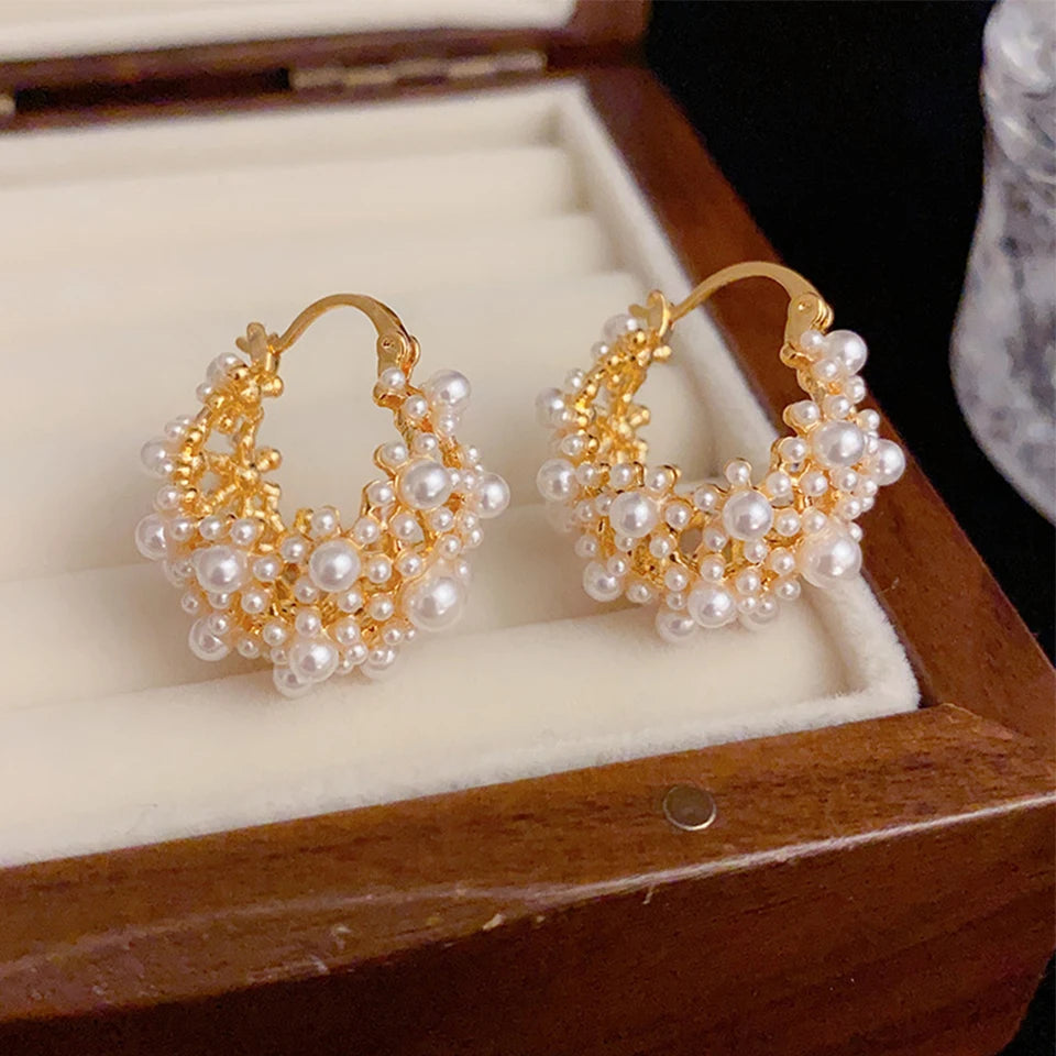 ZAKOL Irregular Pearl Earrings Trendy Metal Design