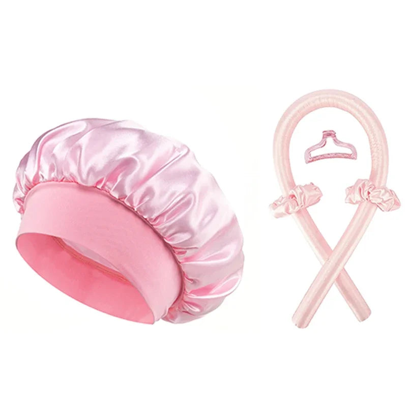 Heat  Free  Hair Curler And Satin Sleeping Cap Set