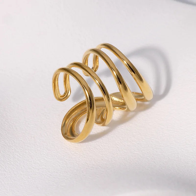 Stainless Steel Irregular Wave Ring Gold Color, Adjustable, Unisex