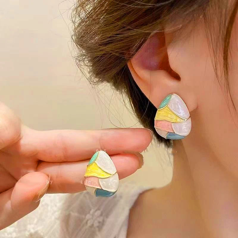 Colorful Glaze Water Drop Stud Earrings – Boho Style