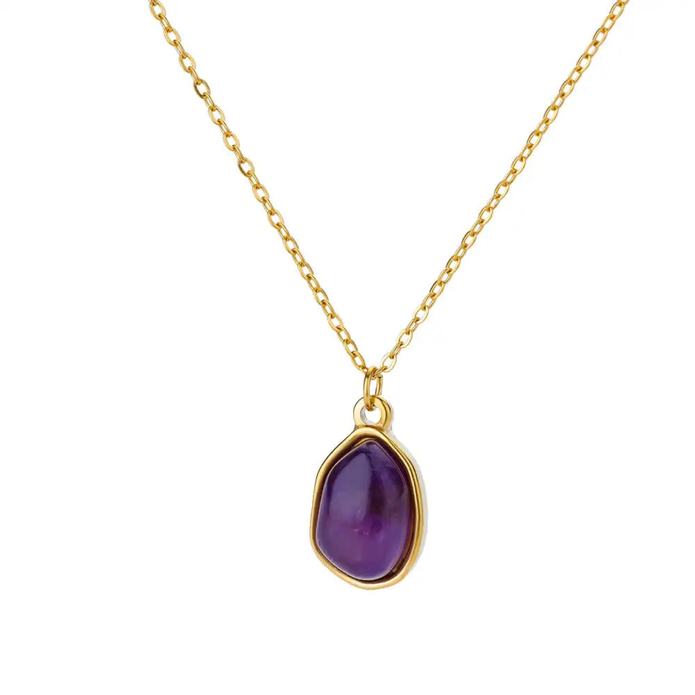 Opal Oval Necklace for Women Gold-Tone Stainless Steel.