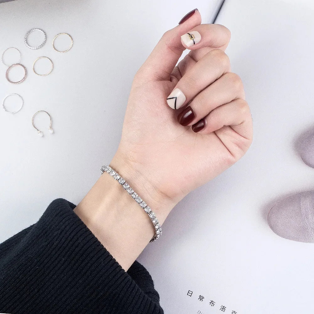 S925 Sterling Silver Tennis Bracelet 4mm Zirconia, 16–20 cm