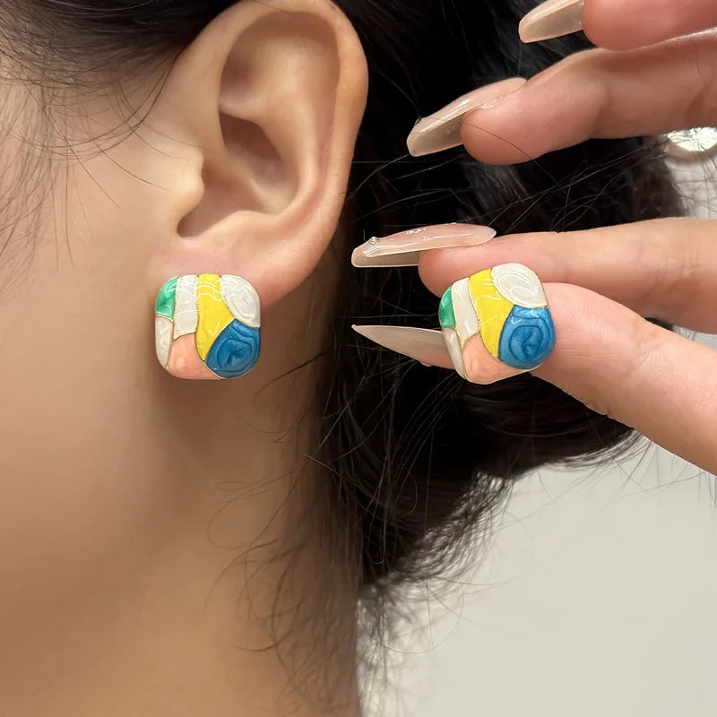 Colorful Glaze Water Drop Stud Earrings – Boho Style
