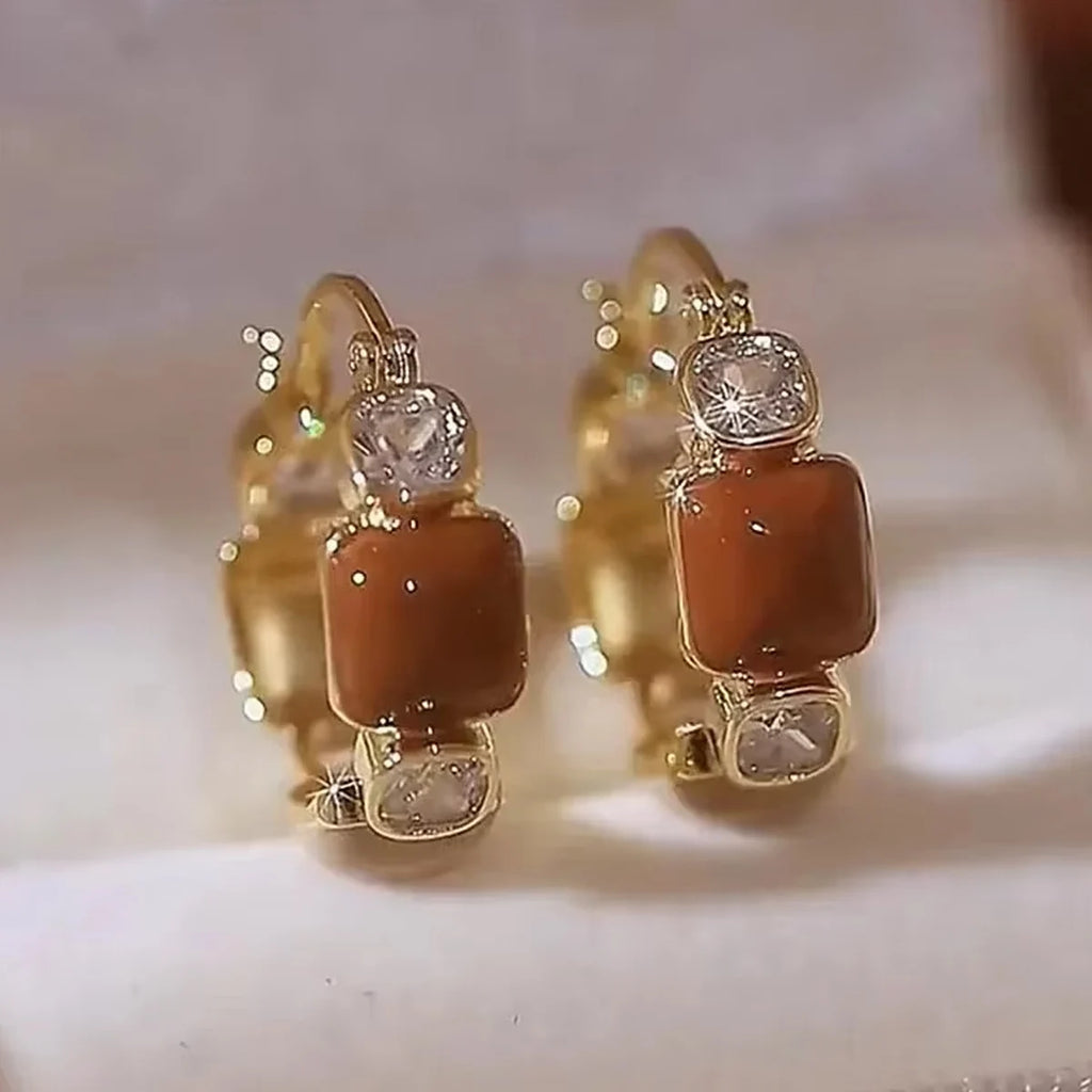 Vintage Y2K Gold Crystal Hoop Earrings for Women