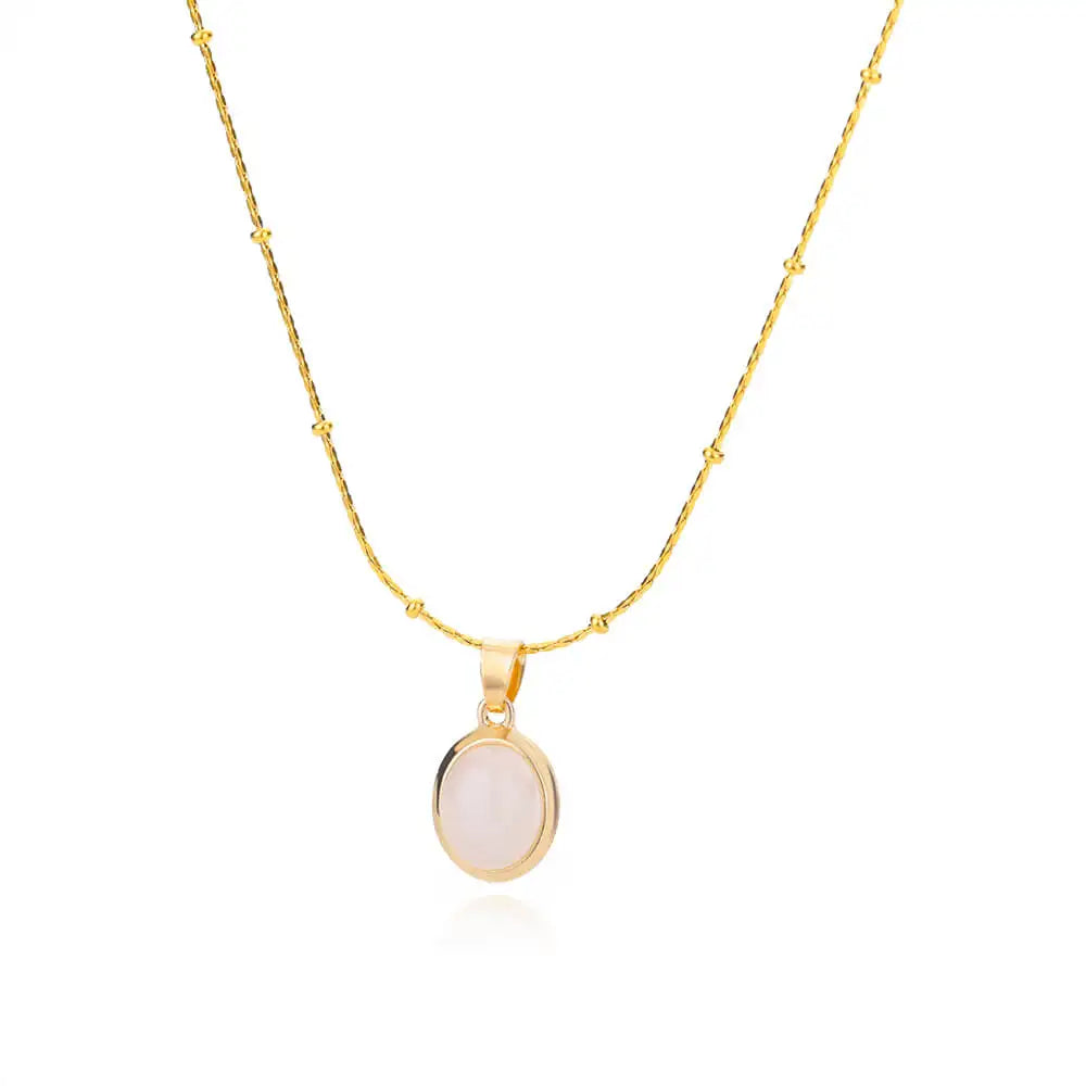 Opal Oval Necklace for Women Gold-Tone Stainless Steel.