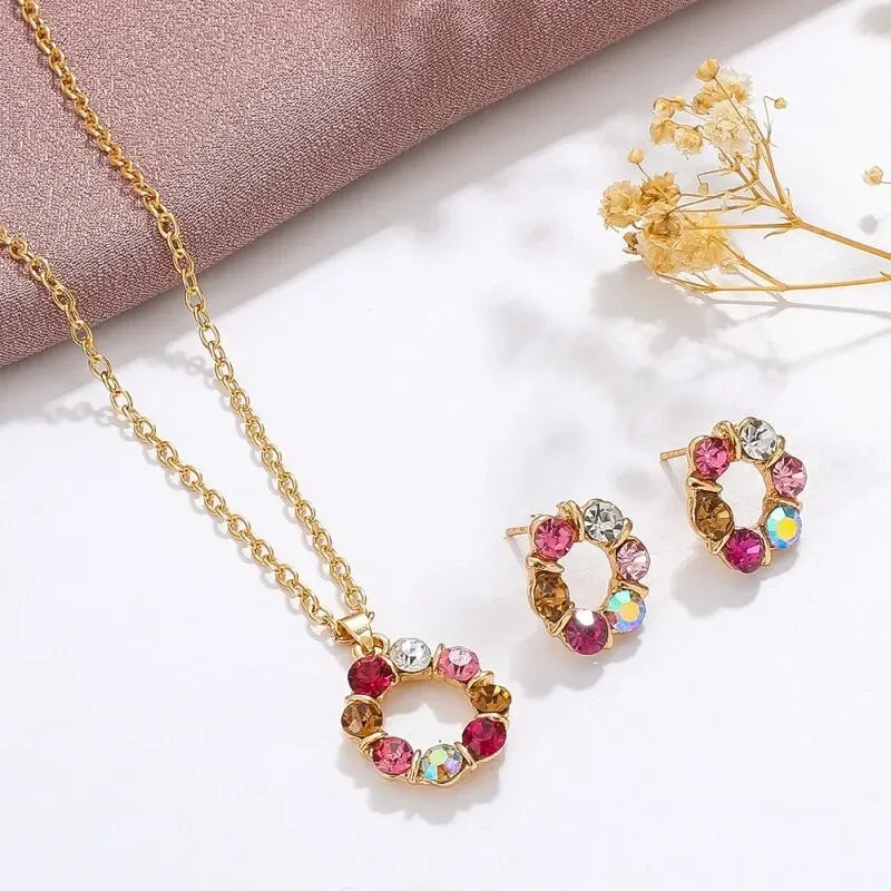 3PCS Gold Jewelry Set Circle Necklace & Earrings