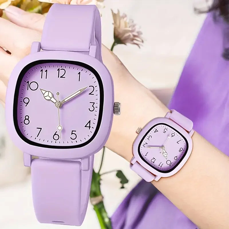 Fashion Silicone Band Women Quartz Watches Set Casual Arabic Dial Wristwatch for Girls Clock Reloj Hombre（Without Box）