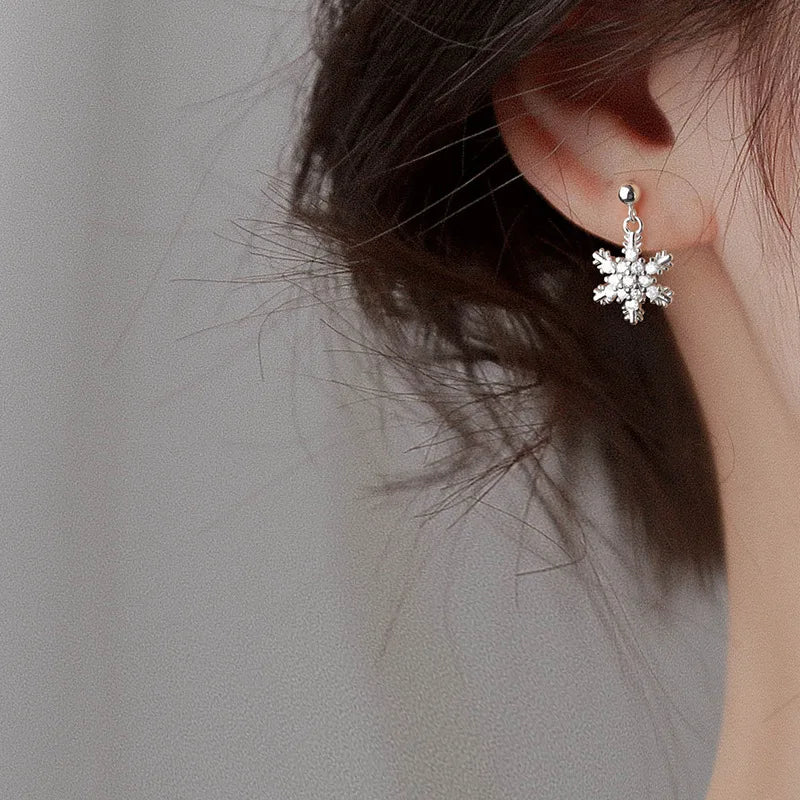 Red Bow Knot Snowflake Xmas Earrings for Women
