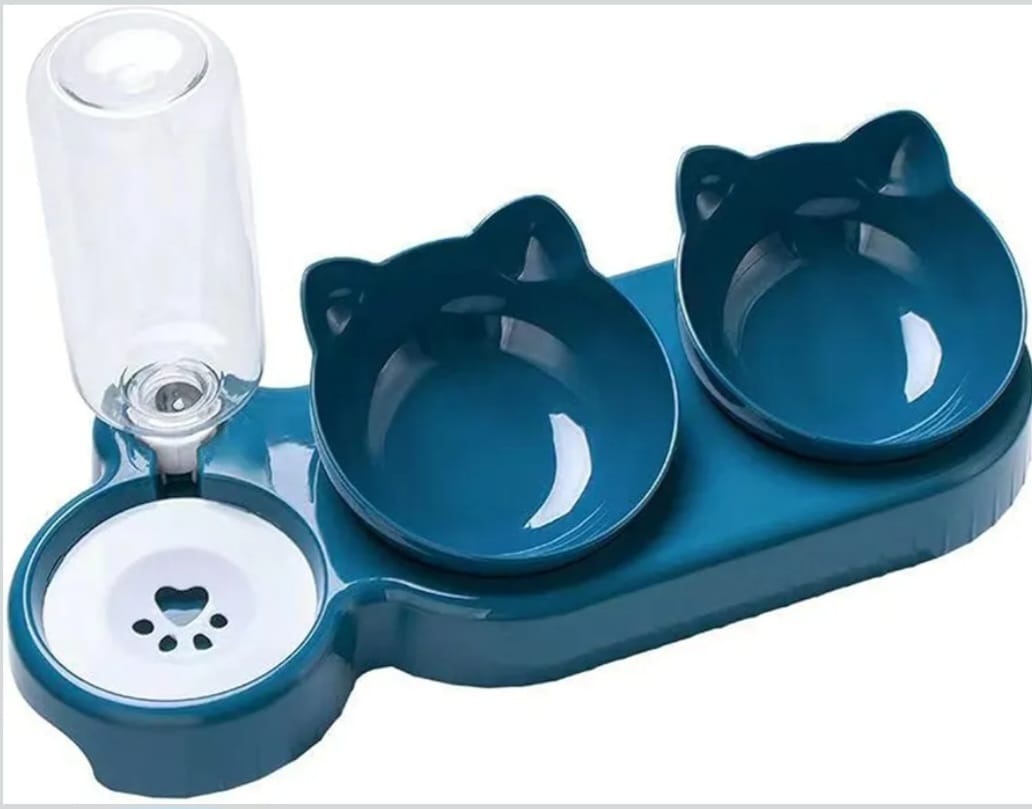 3-in-1 Tilted Cat Bowl Set Food & Water Bowls with Gravity Feeder